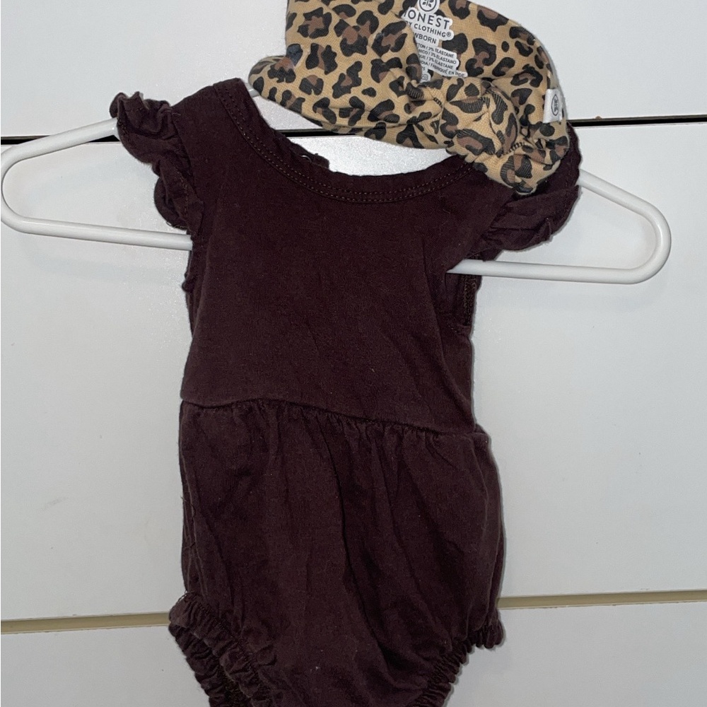 Brown Romper with Leopard Headband